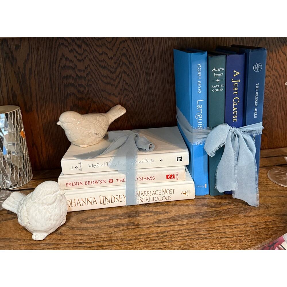 Vintage ombré effect blue Decorative Book collection with ceramic birds